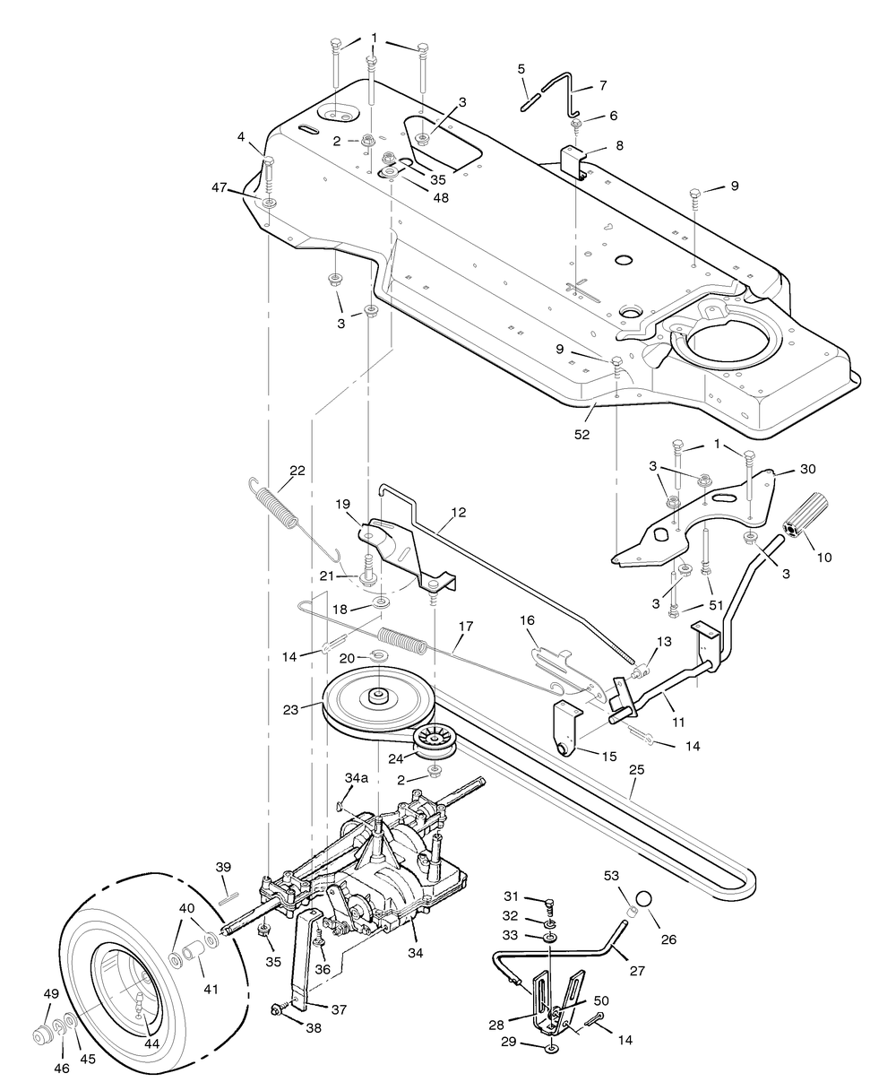 Motion Drive Diagram and Parts List for 40706A 1996 Briggs and Stratton Lawn Tractor